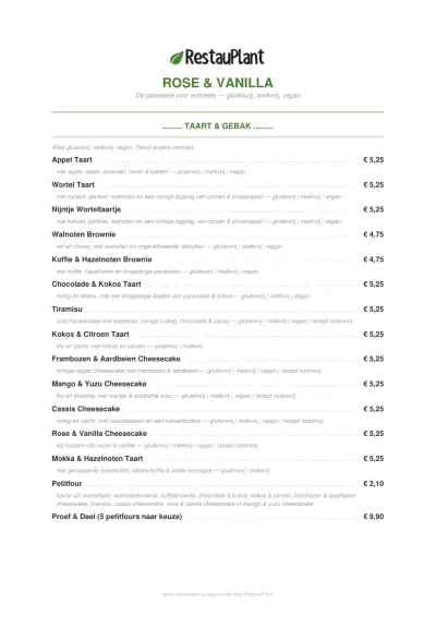 View menu Rose and Vanilla Amsterdam