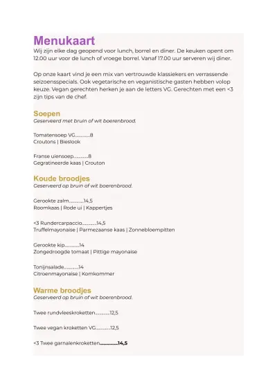 View menu 't Lieve Vrouwtje