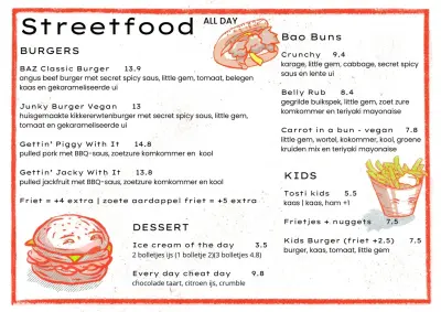 View menu BAZ Restaurant