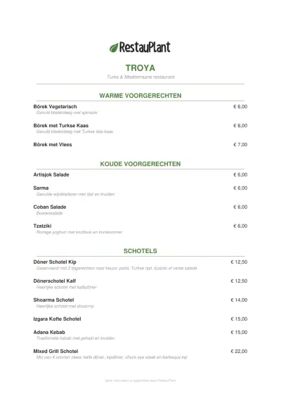 Bekijk menu Troya
