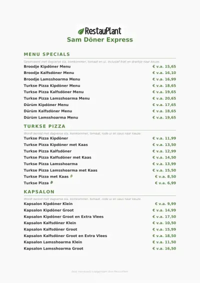 Bekijk menu Sam Döner Express