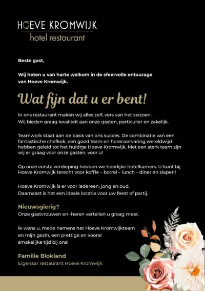Bekijk menu Hoeve Kromwijk