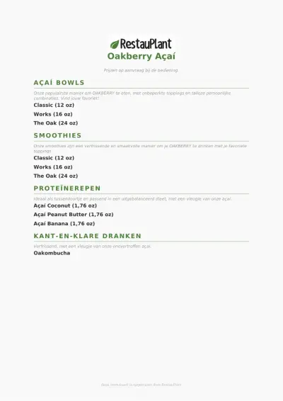 View menu Oakberry Açaí Bowls