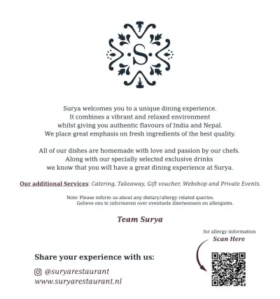 Bekijk menu Surya - Amsterdam