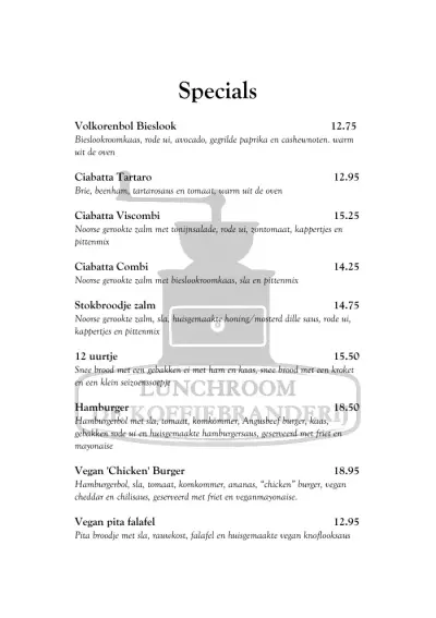 View menu Lunchroom De Koffiebranderij