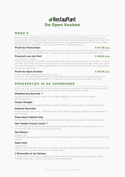 View menu De Open Keuken