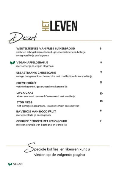 View menu Eetcafé het Leven