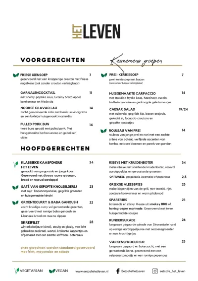 View menu Eetcafé het Leven