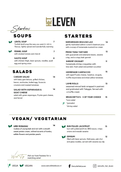 View menu Eetcafé het Leven
