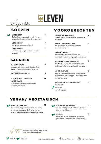 View menu Eetcafé het Leven