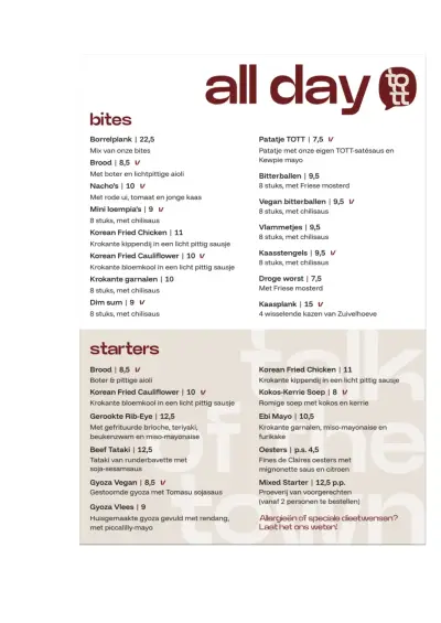 Bekijk menu TOTT