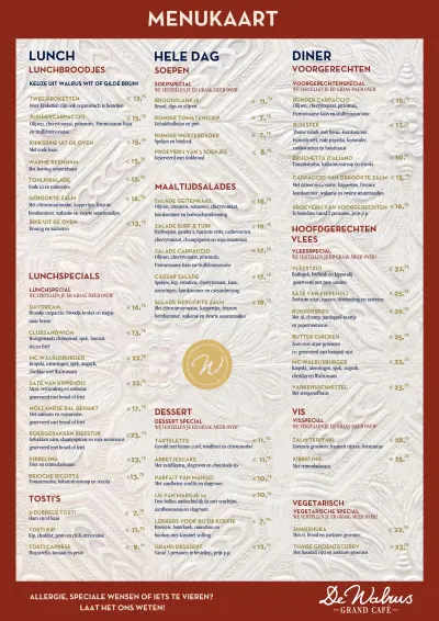 View menu Grand Café De Walrus - Leeuwarden