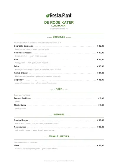 View menu Bistro De Rode Kater