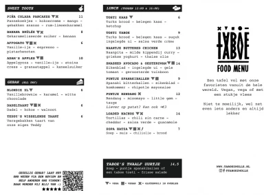 View menu Taboe Bar & Keuken