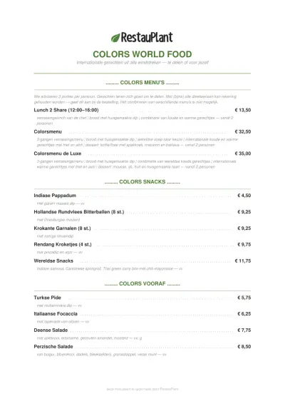 View menu Colors World Food