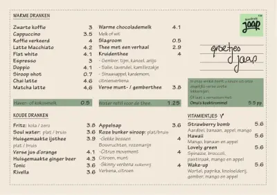 View menu Broodcafé Jaap