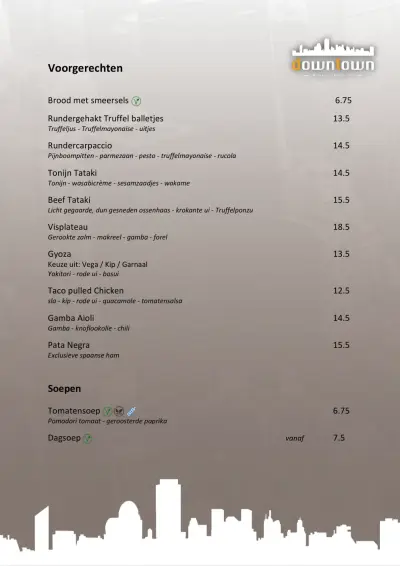 View menu Restaurant Down Town