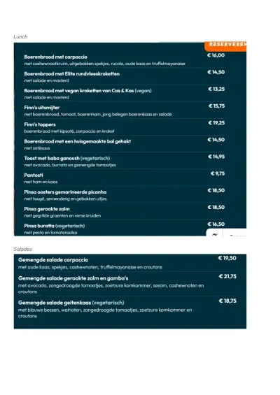 View menu Finn's Eten en Drinken