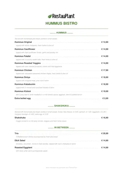 Bekijk menu d&a hummus bister - Zuid