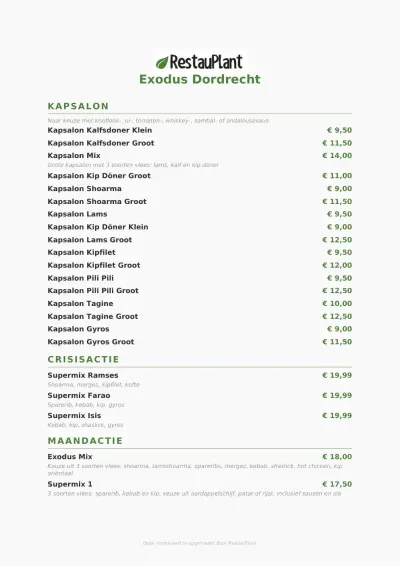 View menu Eetcafé Exodus