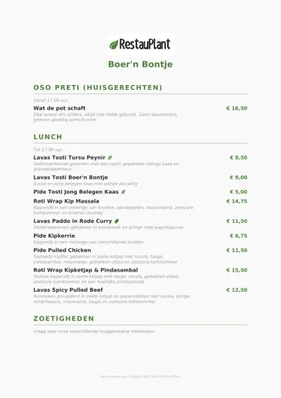 View menu Boer'n Bontje
