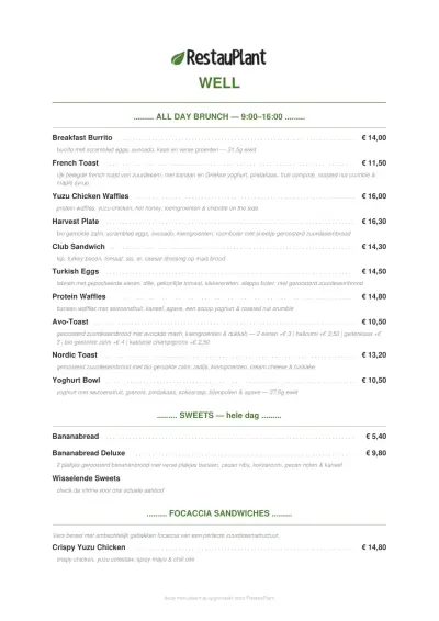 View menu Well - Health & JuiceBar