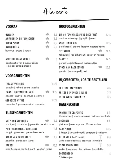 View menu Dinercafé Plezant