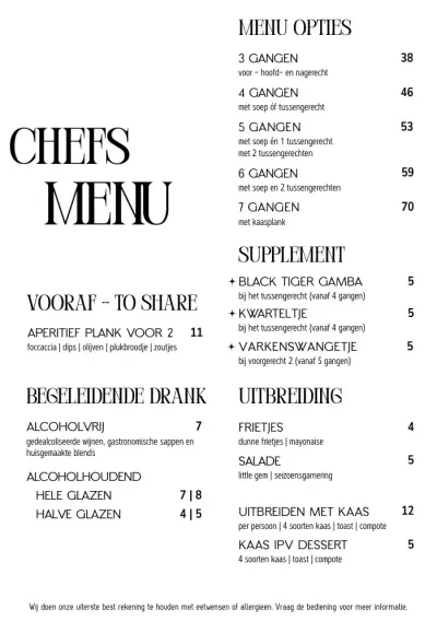 View menu Dinercafé Plezant