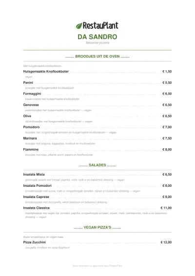 Bekijk menu Da Sandro
