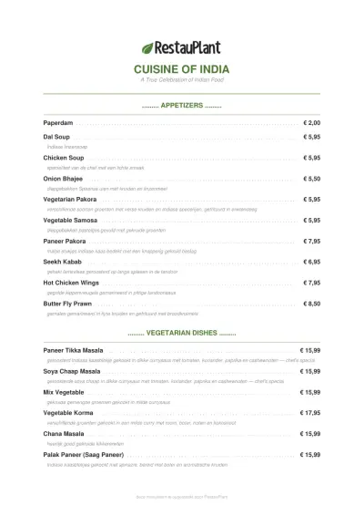 View menu Cuisine of India
