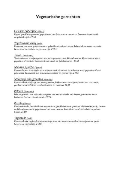 View menu Restaurant Aster