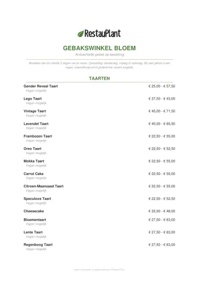 View menu Gebakswinkel Bloem