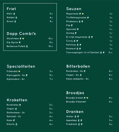 View menu Dapp Frietwinkel - Leiden