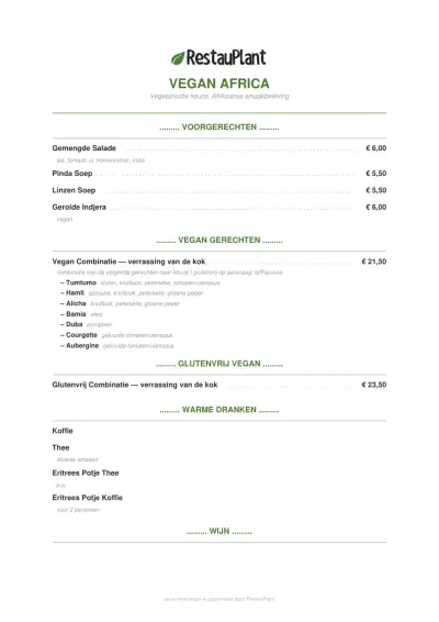 View menu Vegan Africa
