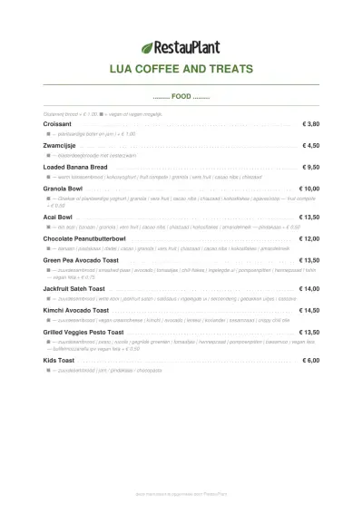 View menu LUA Coffee & Treats