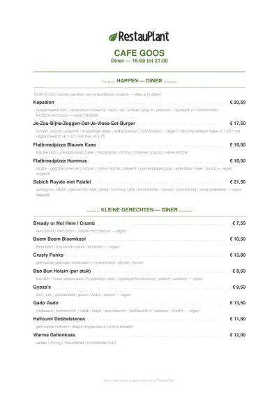 Bekijk menu Goos