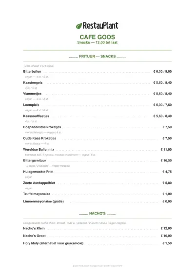 Bekijk menu Goos