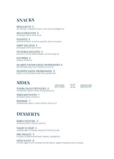 View menu Bennies Amsterdam