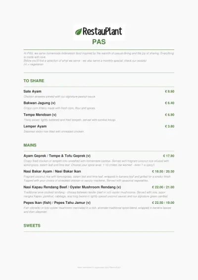 View menu Café Warung Pas