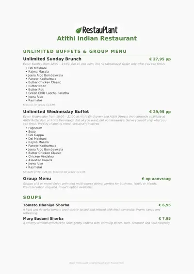 View menu Atithi Indian Restaurant