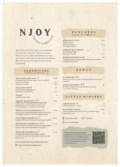 View menu Njoy Coffee and Brunch