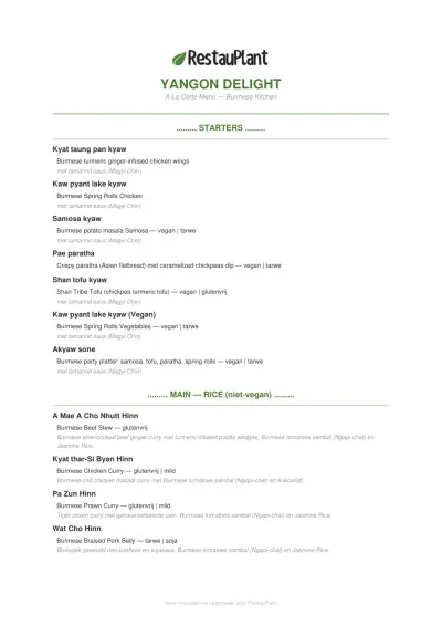 View menu Yangon Delight