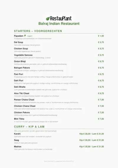 View menu Balraj Indian Restaurant