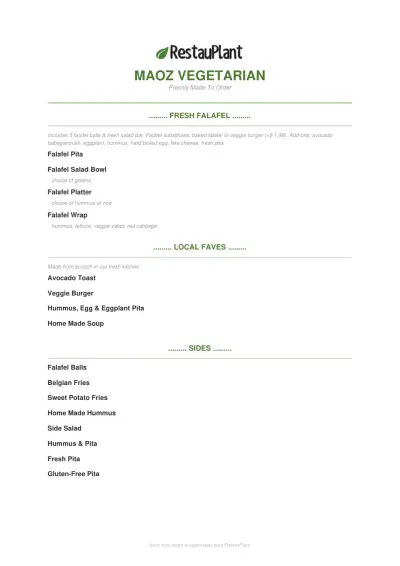 Bekijk menu Maoz - Amstelveen