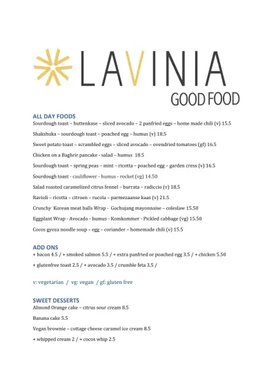 Bekijk menu Lavinia good food - Kerkstraat