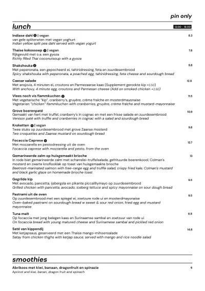View menu Cafe- restaurant Tolhuistuin