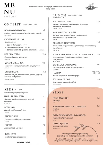 View menu Café Lief