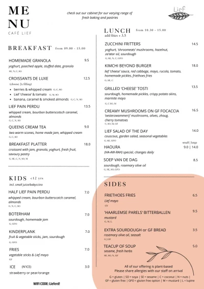 View menu Café Lief