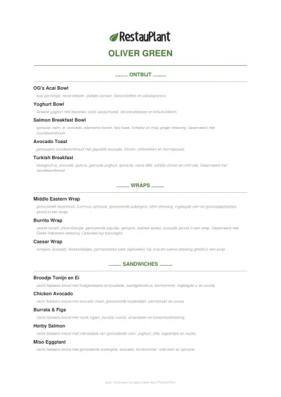 Bekijk menu Oliver Green - Utrecht