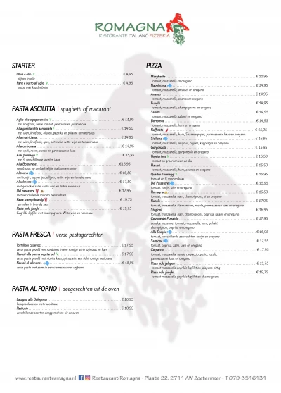 Bekijk menu Ristorante Italiano Pizzeria Romagna